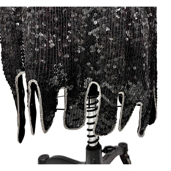 VTG Saks Fifth Ave Flapper Dress Judith Ann Pure Silk Sequined  Sz M/L Blk/Slvr - Picture 6 of 9